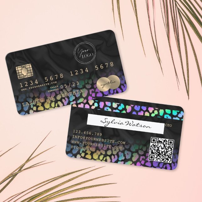Modernes Leopard Gepard Logo QR Code Kreditkarte Visitenkarte (Modern Leopard Cheetah Logo QR Code Credit Card)