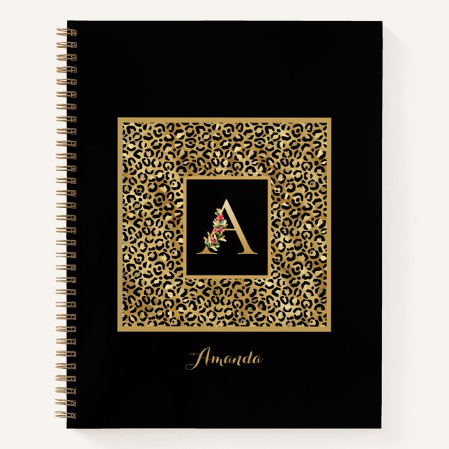 Modernes Leopard Gold Personal Monogram Letter A Notizbuch (Vorderseite)