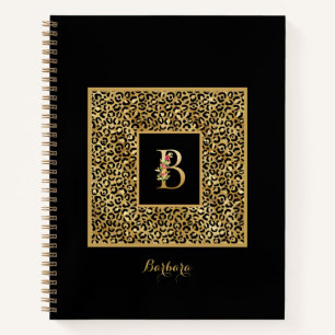 Modernes Leopard Gold Personal Monogram Letter B Notizbuch