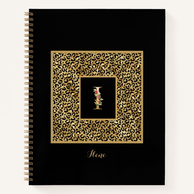 Modernes Leopard Gold Personal Monogram Letter I Notizbuch (Vorderseite)