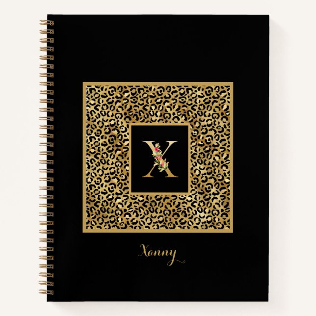 Modernes Leopard Gold Personal Monogram Letter X Notizbuch (Vorderseite)