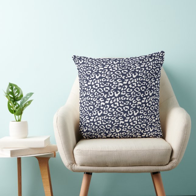 Modernes Leopard Mitternacht Blue Animal Print Mus Kissen (Stuhl )