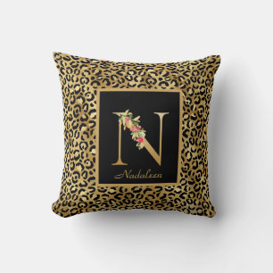 Modernes Leopard-Personalisiertes Monogramm N Kissen