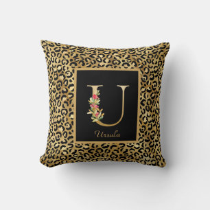 Modernes Leopard Personalisiertes Monogramm U Kissen