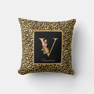 Modernes Leopard-Personalisiertes Monogramm V Kissen