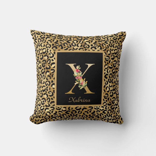 Modernes Leopard-Personalisiertes Monogramm X Kissen (Vorderseite)