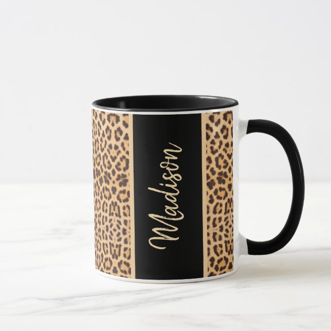 Modernes Leopard Print Black Personalisiert Tasse (Rechts)