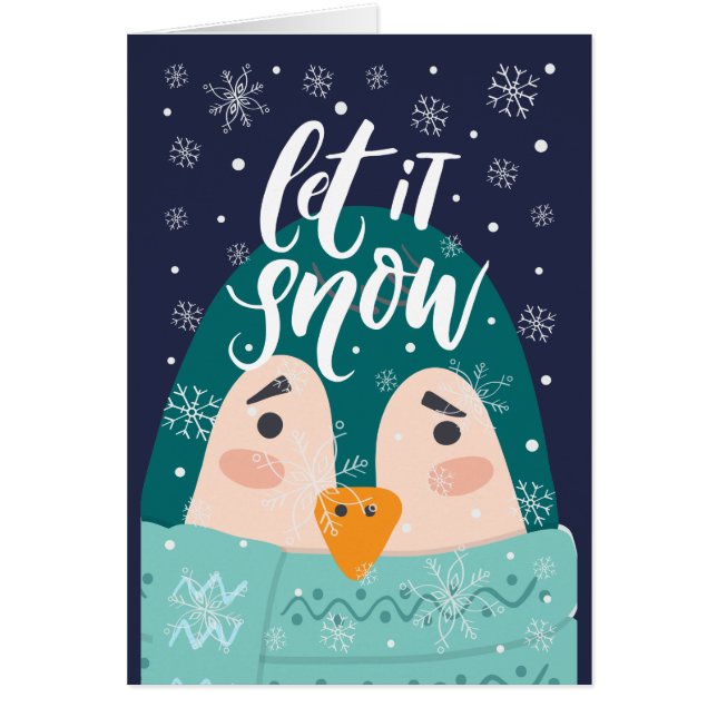 Modernes "Let it Snow" Pinguin Weihnachten Gruß (Vorne)