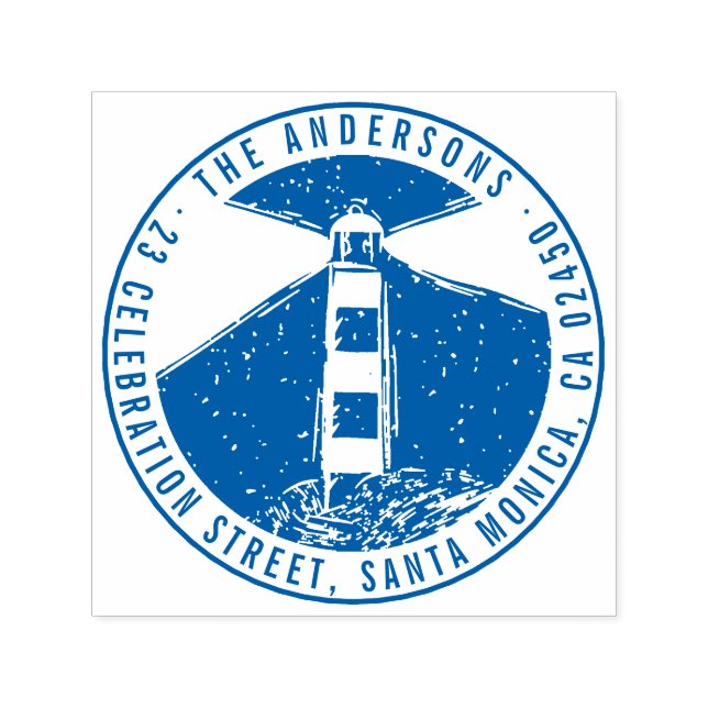 Modernes Leuchtturm Runde Familienname Rücksendead Permastempel (Design)