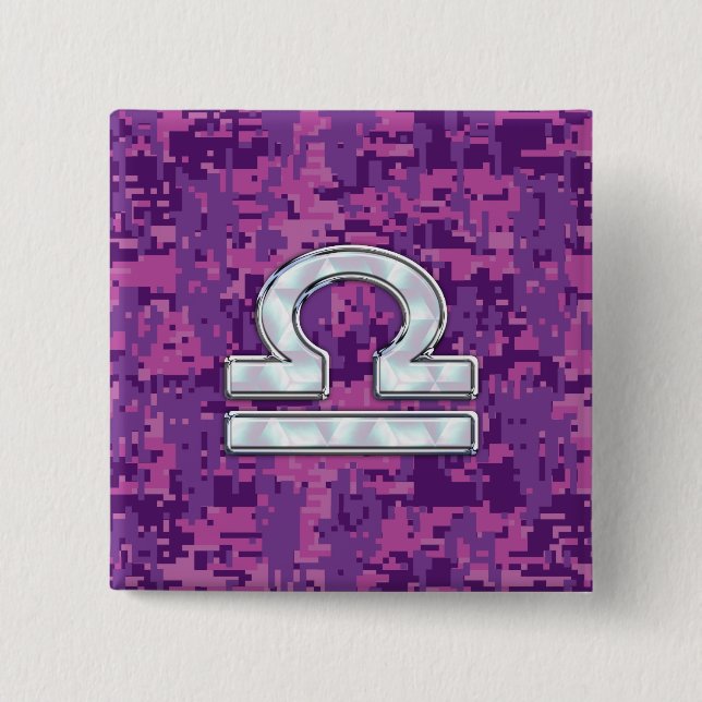 Modernes Libra-Sternzeichen-Symbol auf Fuchsia-Dig Button (Vorderseite)