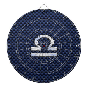 Modernes Libra-Zeichen auf Navy Blue Carbon Fibre Dartscheibe