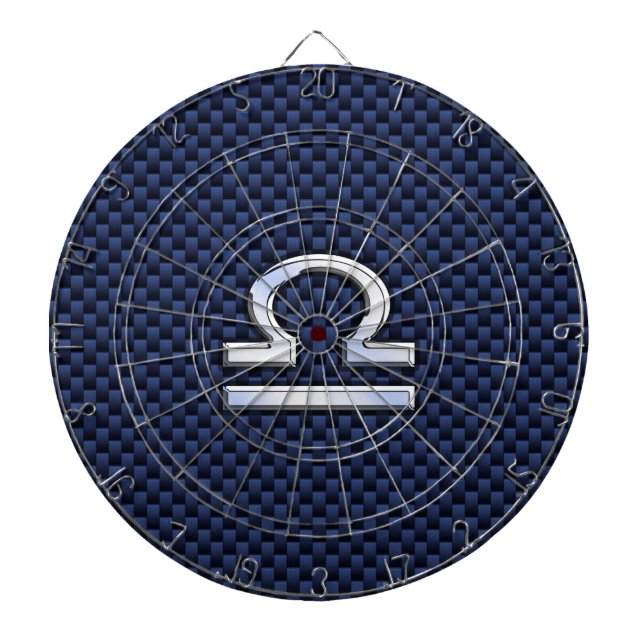 Modernes Libra-Zeichen auf Navy Blue Carbon Fibre Dartscheibe (vorne)