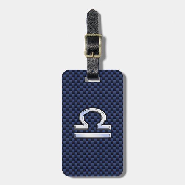 Modernes Libra-Zeichen auf Navy Blue Carbon Fibre Gepäckanhänger (Vorderseite vertikal)