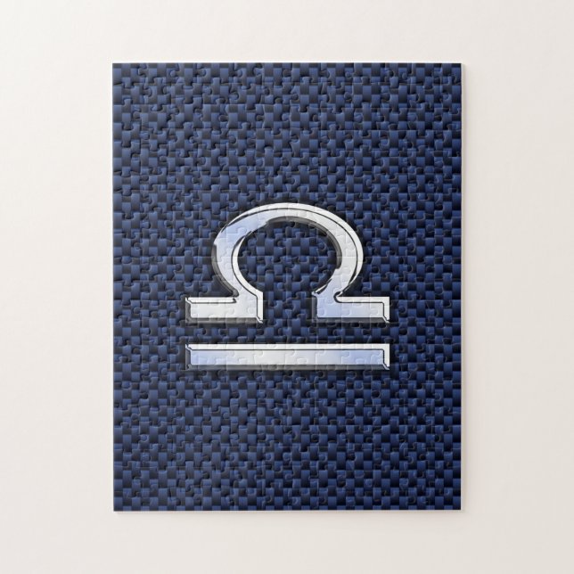 Modernes Libra-Zeichen auf Navy Blue Carbon Fibre Puzzle (Vertikal)