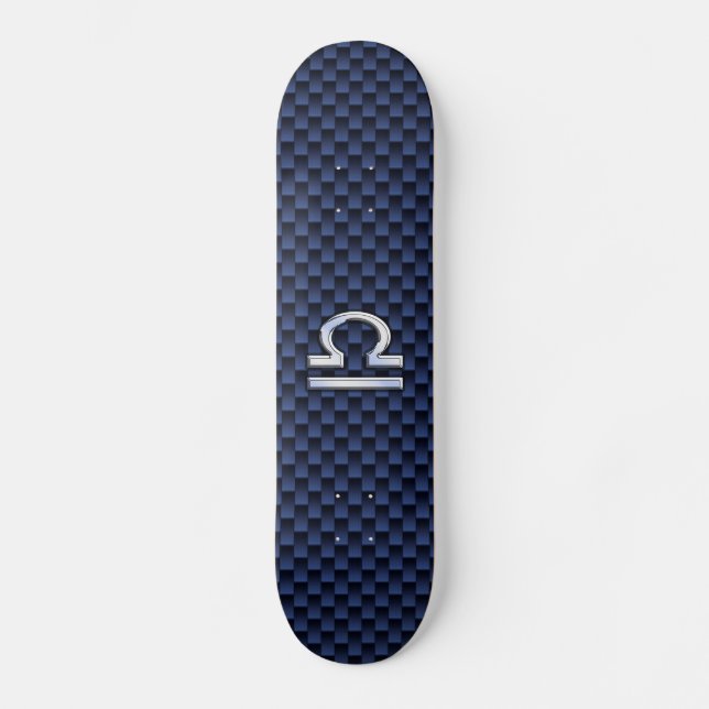 Modernes Libra-Zeichen auf Navy Blue Carbon Fibre Skateboard (Vorderseite)