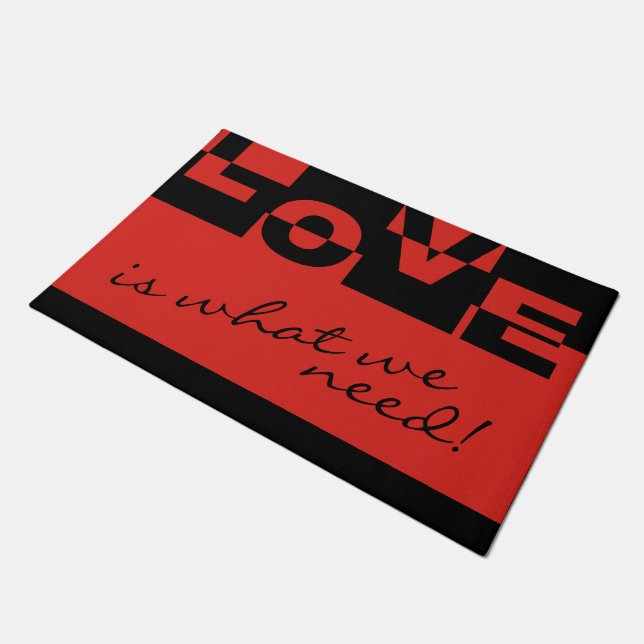 Modernes LIEBE Banner + Ihr Backgr. Ideen Fußmatte (Schrägansicht)