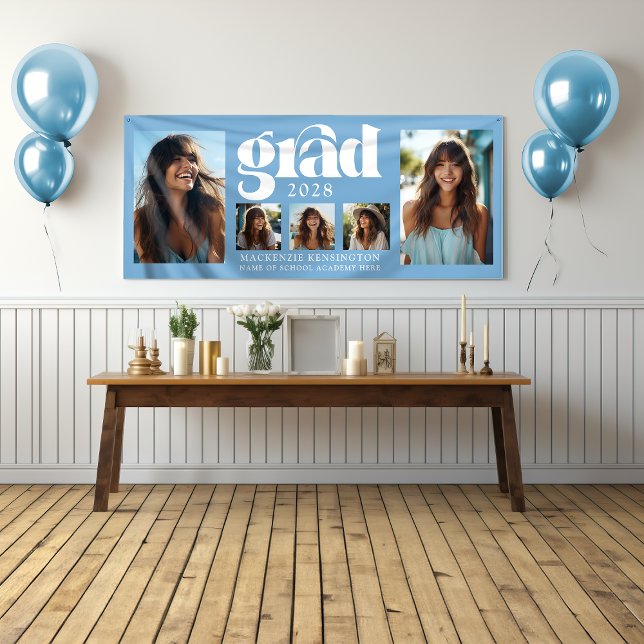 Modernes Light Blue Abschluss FotoCollage Banner (Modern Light Blue Graduation Photo Collage Banner)