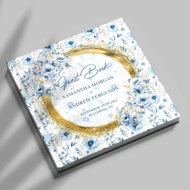 Modernes Light Blue Gold Glitzer WedgeGuest Book Gästebuch (Modern Light Blue Gold Glitter Wedding Guest Book)