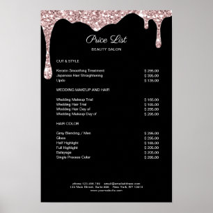 Modernes Lightpink Black Glitzer Preislisten Poster