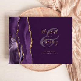 Modernes Lila Agate Gold Script Plum Gästebuch