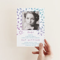 Modernes Lila + Aquamarines Foto Bat Mitzvah Einla