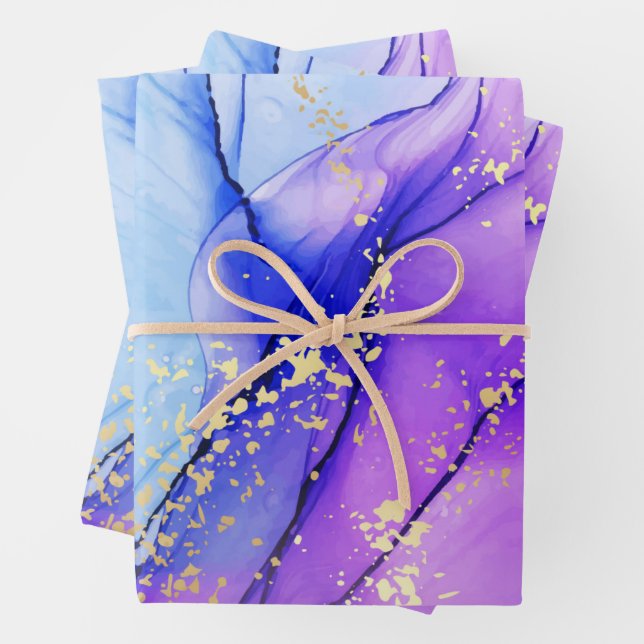 Modernes Lila blaues Marmorglühen Geschenkpapier Set (Beispiel)