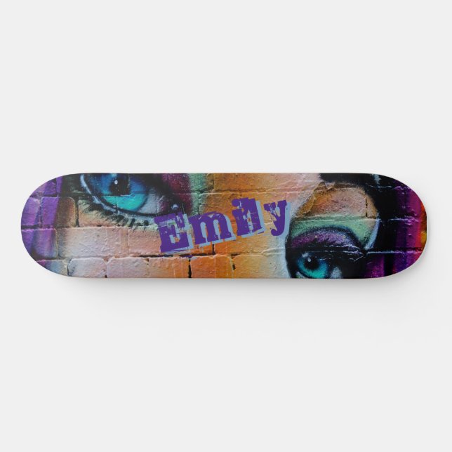 Modernes Lila Blue Graffiti Girl Custom Skateboard (Horizontal)