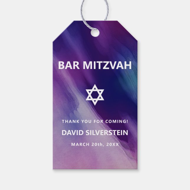 Modernes Lila Blue Star David Bar Mitzvah Hebrew Geschenkanhänger (Vorderseite)