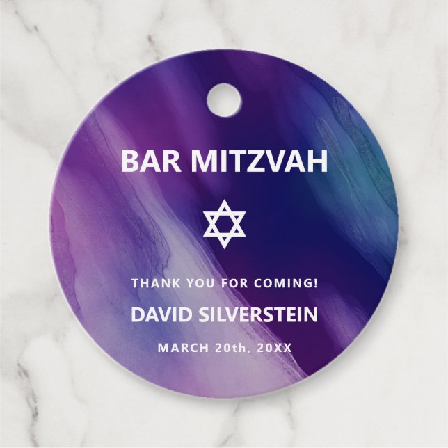 Modernes Lila Blue Star David Bar Mitzvah Hebrew Geschenkanhänger (Vorderseite)