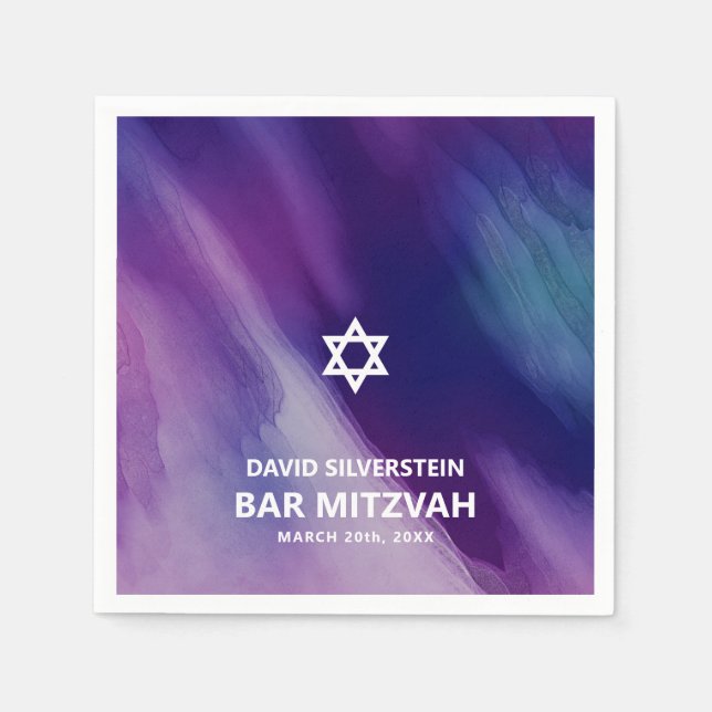 Modernes Lila Blue Star David Bar Mitzvah Hebrew Serviette (Vorderseite)