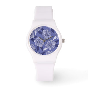 Modernes Lila Blumenmuster Armbanduhr