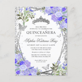 Modernes Lila Blütensilber Grau Tiara Quinceañera Postkarte