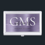 Modernes, Lila, gegossenes Metall 3 Monogramm-Scri Visitenkarten Dose<br><div class="desc">Modernes elegantes Lila Violet-Pinselmetall Monogram-Script-Business-Card</div>