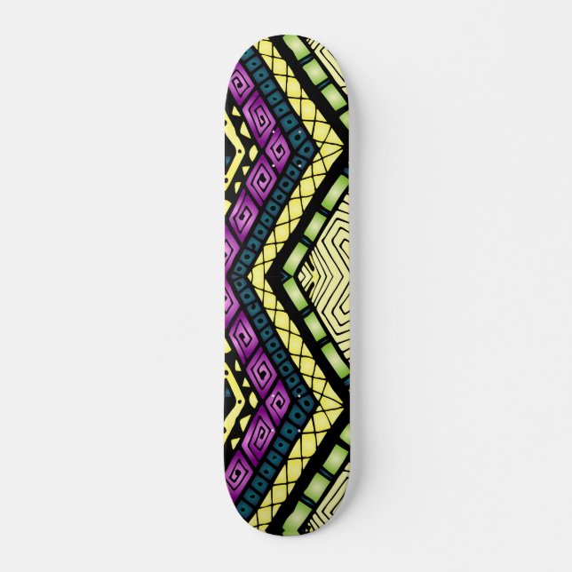Modernes Lila-gelbes Tribal-Muster Skateboard (Vorne)