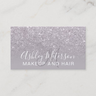 Modernes, lila Glitzer Ober-Haarschminken-Monogram Visitenkarte