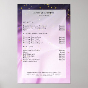 Modernes, Lila Glitzer Salon Price List Poster