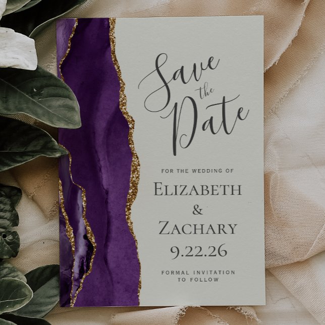 Modernes Lila Gold Agate Ivory Save the Date (Von Creator hochgeladen)