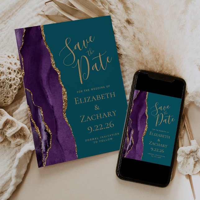 Modernes Lila Gold-Agate Save the Date Aquamarin (Von Creator hochgeladen)