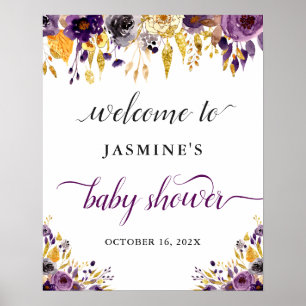 Modernes, Lila Gold Floral Baby Duschzeichen Poster