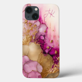 Modernes Lila Goldmarmormonogramm Personalisiert Case-Mate iPhone Hülle