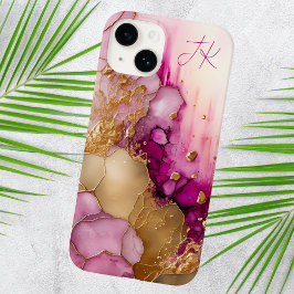 Modernes Lila Goldmarmormonogramm Personalisiert Case-Mate iPhone 14 Hülle
