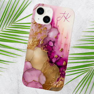 Modernes Lila Goldmarmormonogramm Personalisiert Case-Mate iPhone 14 Hülle