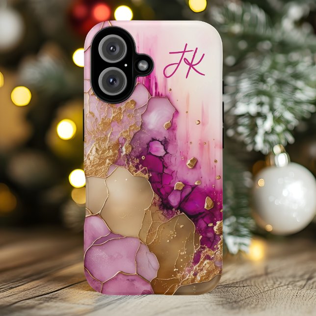 Modernes Lila Goldmarmormonogramm Personalisiert Case-Mate iPhone Hülle (Von Creator hochgeladen)