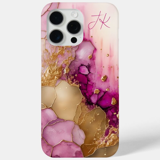 Modernes Lila Goldmarmormonogramm Personalisiert Case-Mate iPhone Hülle (Rückseite)