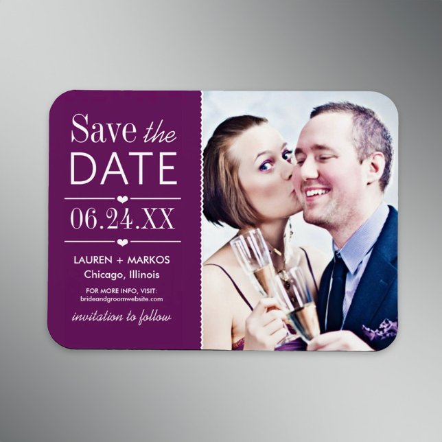 Modernes Lila Hearts Wedding Foto Save the Date Magnet (Von Creator hochgeladen)