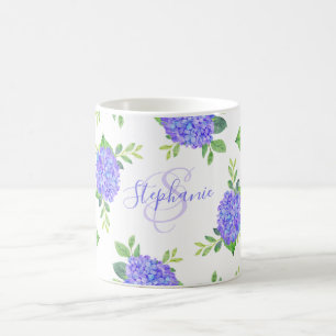 Modernes Lila Hydrangea-Monogramm Kaffeetasse