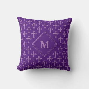 Modernes Lila-Lavendel-CROSS-Monogramm Kissen