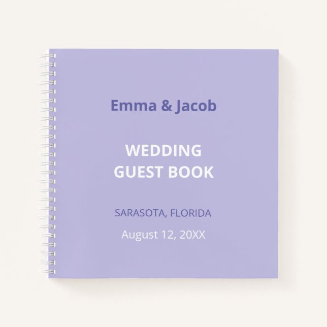Modernes Lila Lavender Wedding Gästebuch Notizbuch (Vorderseite)