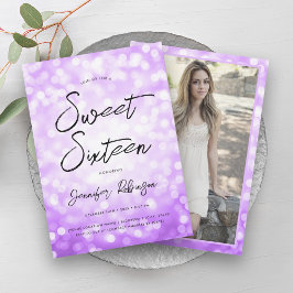 Modernes Lila Lights Foto Sweet 16 Party Einladung