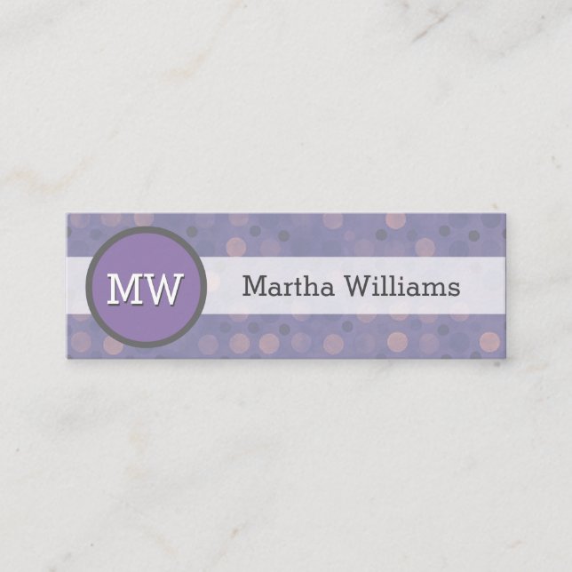 Modernes lila lila Polka-Punkt-Muster-Monogramm Mini Visitenkarte (Vorderseite)